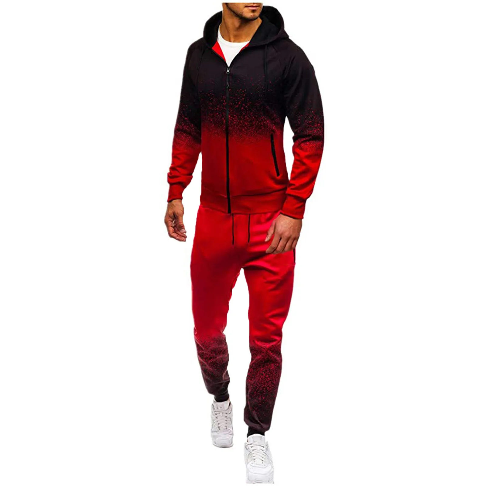 

Новый повседневный мужской костюм с капюшоном, спортивная одежда для бега, комплект из 2 предметов, толстовка на молнии и спортивные штаны, м...