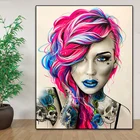 Картина с изображением сексуальной женщины с цветной головой для творчества 5D, алмазная вышивка, тату, портрет девушки, вышивка крестиком, украшение Стразы