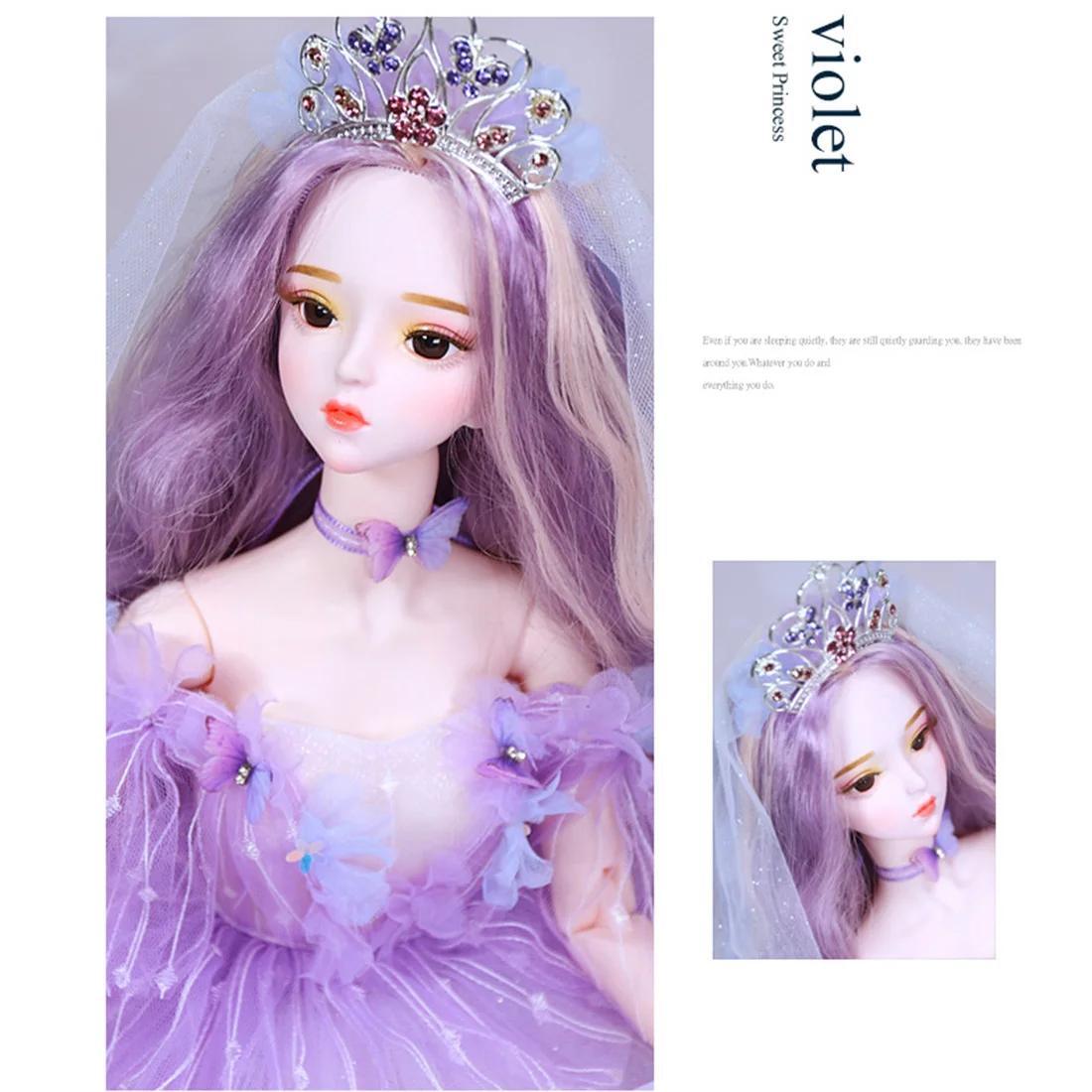 

60cm BJD Dolls Princess Doll Clothes Set Toy For Children - Violet Official Makeup(Face Detachable / Head Integrated Version)