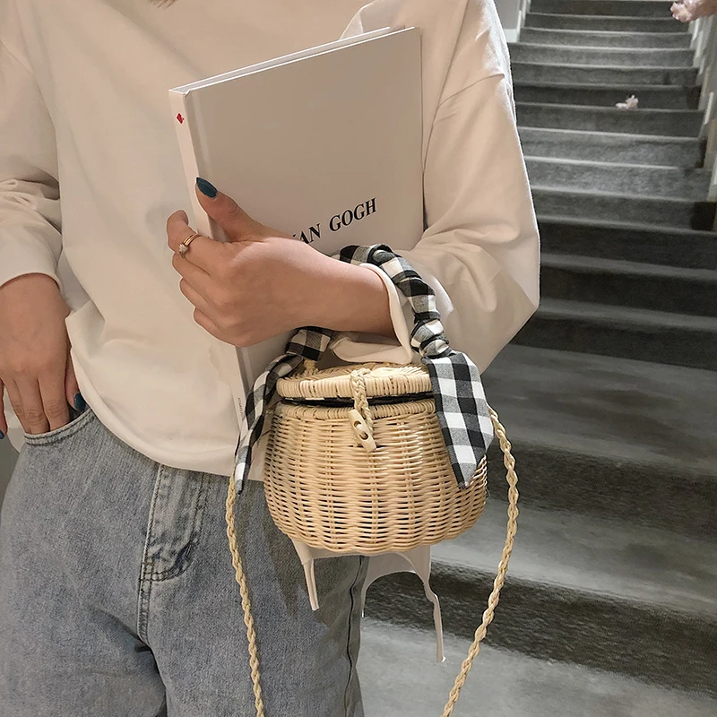 Плетеная соломенная сумка корзина из ротанга мини сумки через плечо Пляжная