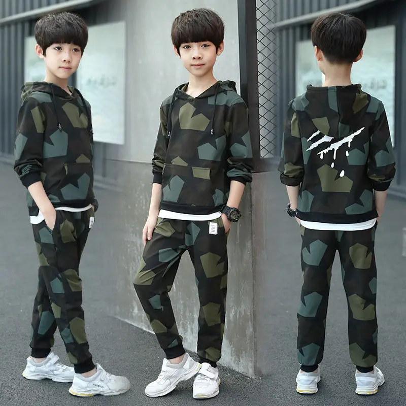 Спортивный костюм для мальчиков хлопок школьная форма спортивный Камуфляжный