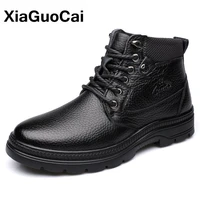 warm men boots winter cotton shoes casual fashion male snow boots plush genuine leather lace up round toe mans footwear 2021