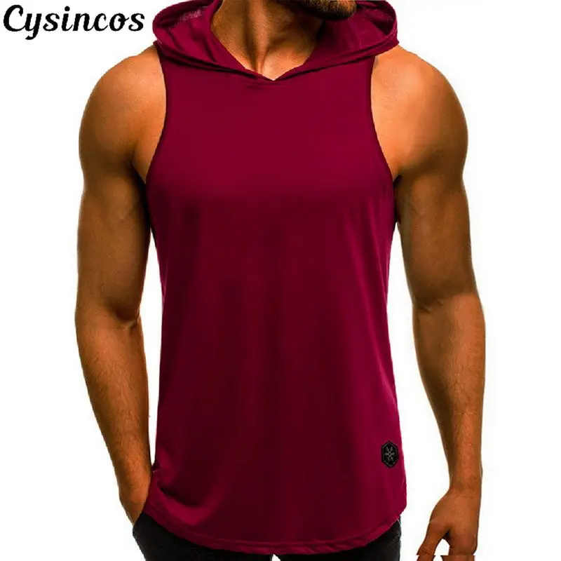 CYSINCOS мужские майки для фитнеса с капюшоном без рукавов бодибилдинг футболка