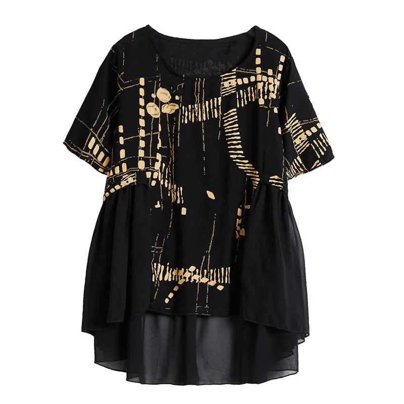 #0828 комбинированный шифоновый ассиметричный Топ И Блузка свободный комплект из