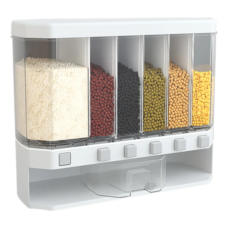 

Wall Mounted Separate Rice Bucket Cereal Dispenser Moisture Proof Plastic Automatic Racks Sealed Metering Food Storage Box