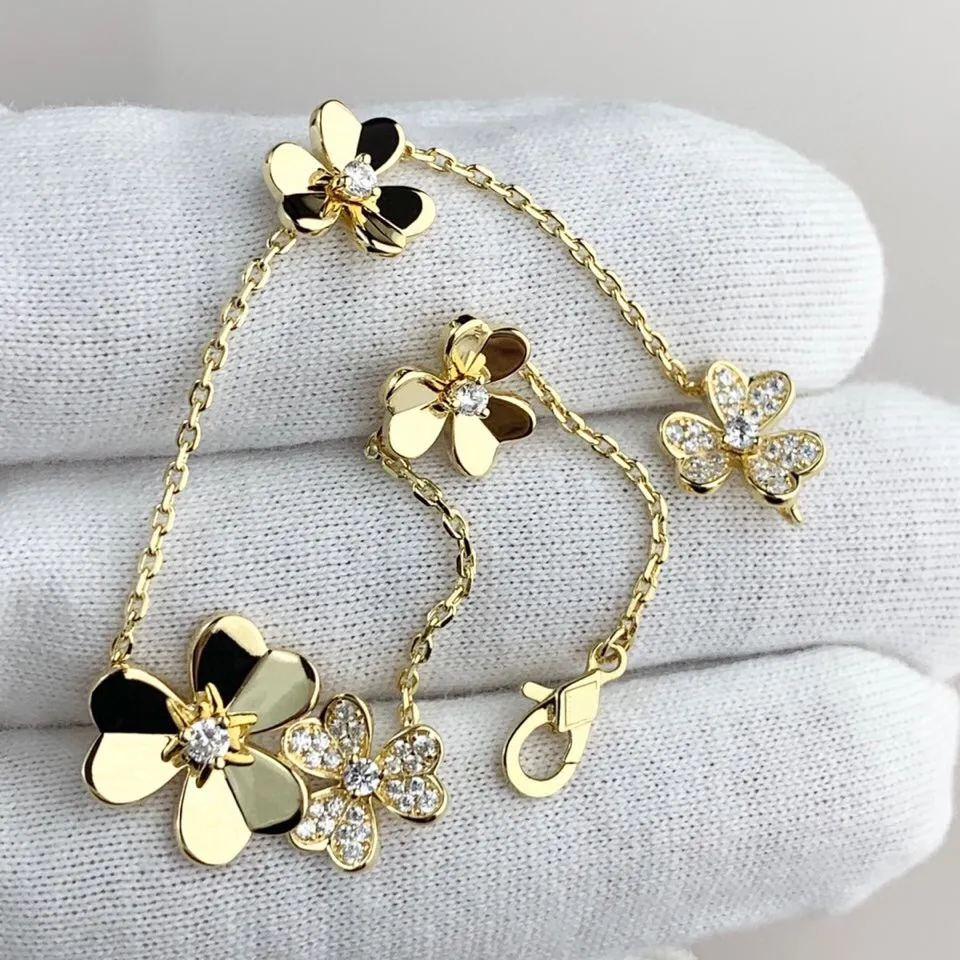 Женский браслет в винтажном стиле на цепочке с 5 клеверами Ювелирное Украшение