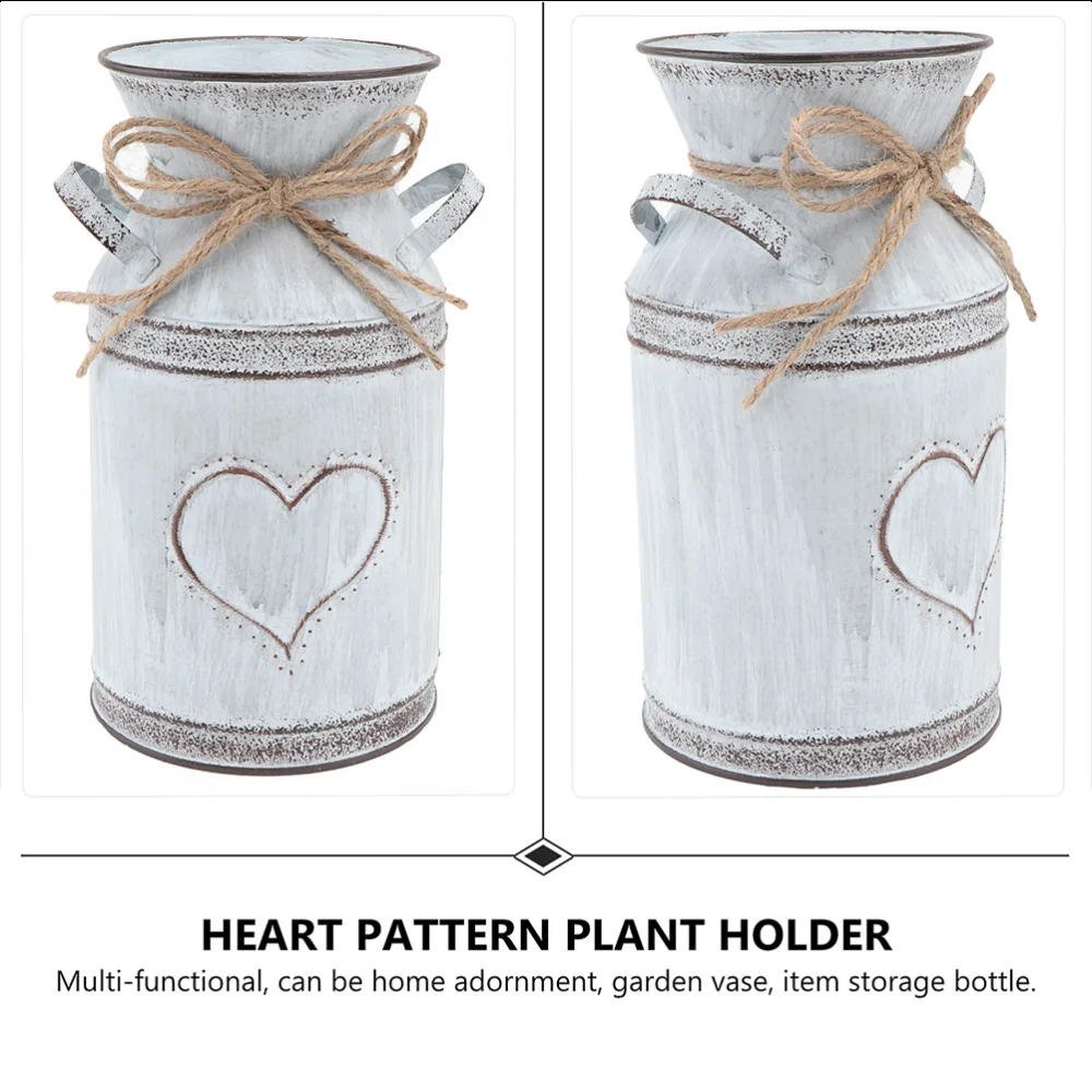 

2pcs Plant Pot Heart Pattern Plant Holder Elegant Flowerpot Iron Vase Home Decor