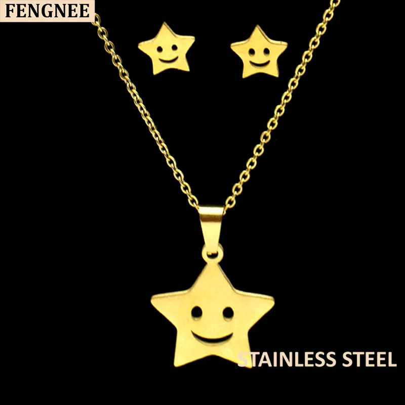 fengnee luxury Stainless Steel Jewelry sets For Women Love Gold Pendant star Necklace | Украшения и аксессуары