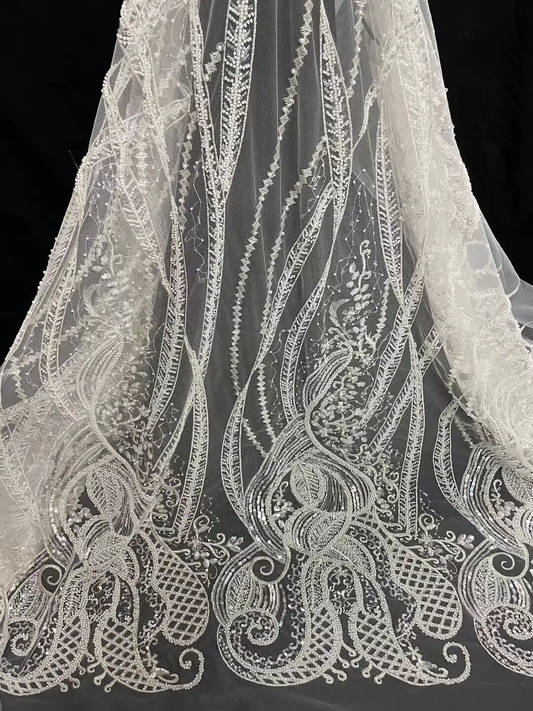 Новейшая Роскошная элегантная кружевная ткань из искусственного бисера