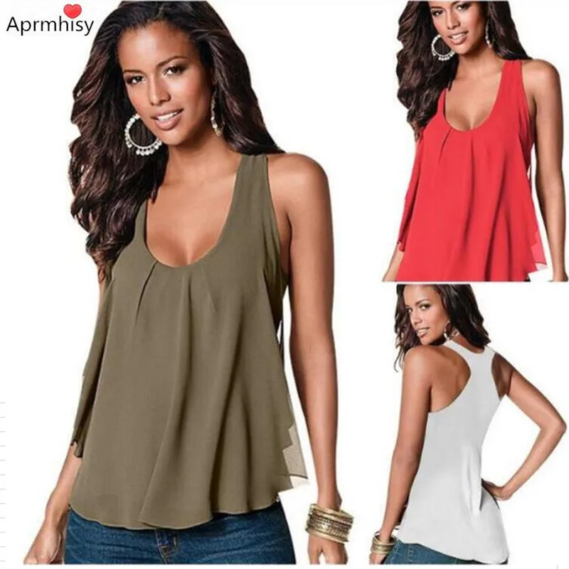 

Women Chiffon Blouse Sleeveless Scoop Neck Summer tank top plus size Blusas Femeninas Solid Vest Tops Camisa De Feminina XS-5XL