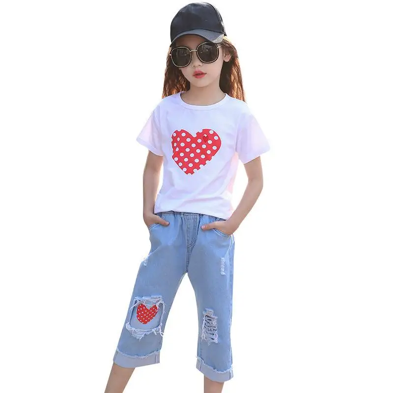 Детский летний комплект из шорт и рваных джинсов на возраст 6 8 10 12 лет|Комплекты