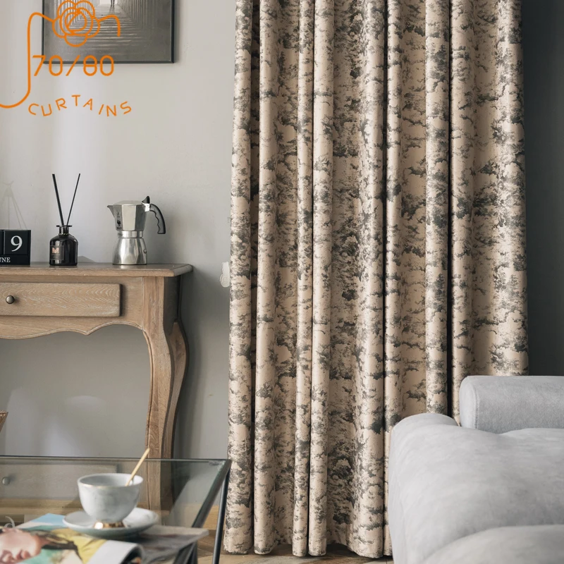 Nordic Light Luxury Bronzing Jacquard Flannel Curtains Blackout Curtains for Living Room Bedroom Bay Window Finished