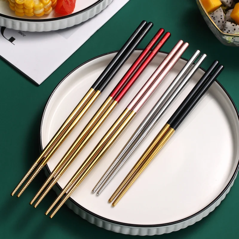 VandHome 5 Pairs Colorful Chopsticks Set 304 Stainless Steel For Sushi Food Sticks Non-slip Reusable | Дом и сад
