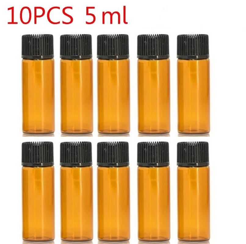 10PCS 5ml 10 шт. 1/2/3/5 мл мини бутылка эфирного масла банка отверстия коричневый редуктор и Кепки Многоразового Использования Бутылки, стеклянные флаконы косметические контейнеры - Цвет: 10PCS 5ml