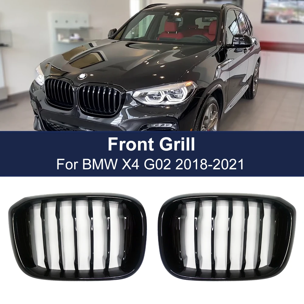 2PCS One Slat Grill Front Kidney Grilles For BMW 3 4 X3 X4 G01 G02 G08 2018-2021 Glossy Matte Black Racing Grills Car Styling