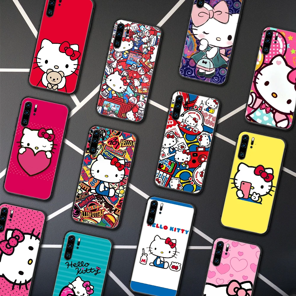 

Cartoon Cute Hellos Kittys Phone Case For Huawei P Mate 10 20 30 40 Pro Lite Smart 2019 2021 black Bumper Tpu Waterproof