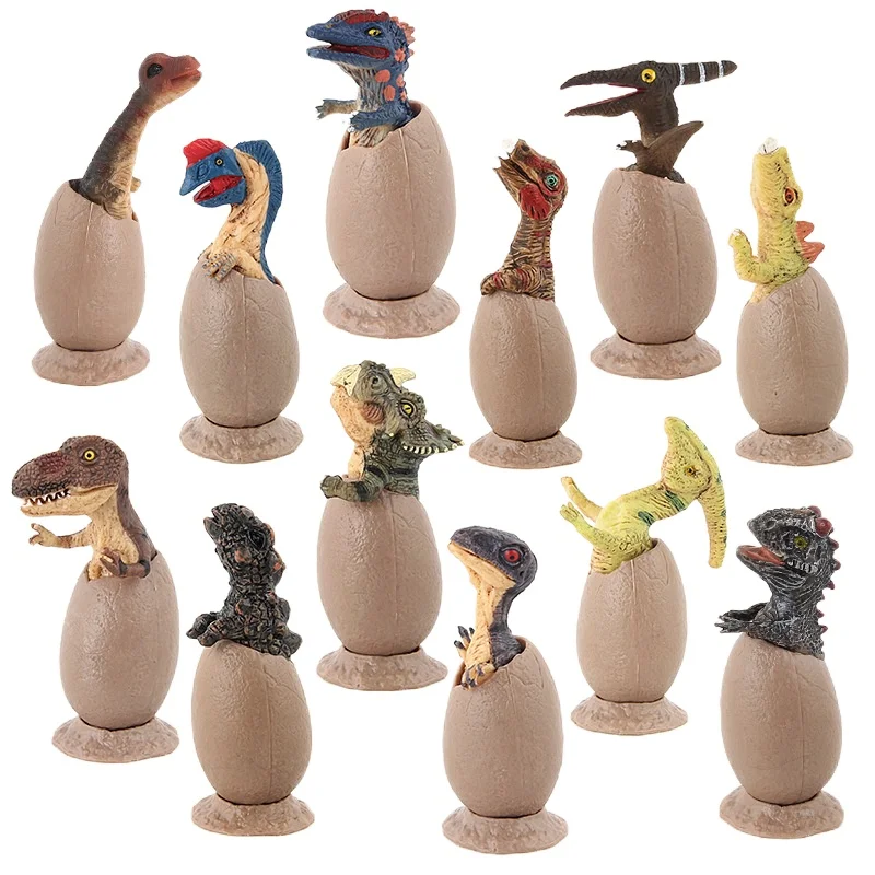 12Pcs/Set Jurassic Broken Shell Dinosaur Egg Model with Base Velociraptor Triceratops Static Childrens Educational Toys Figures