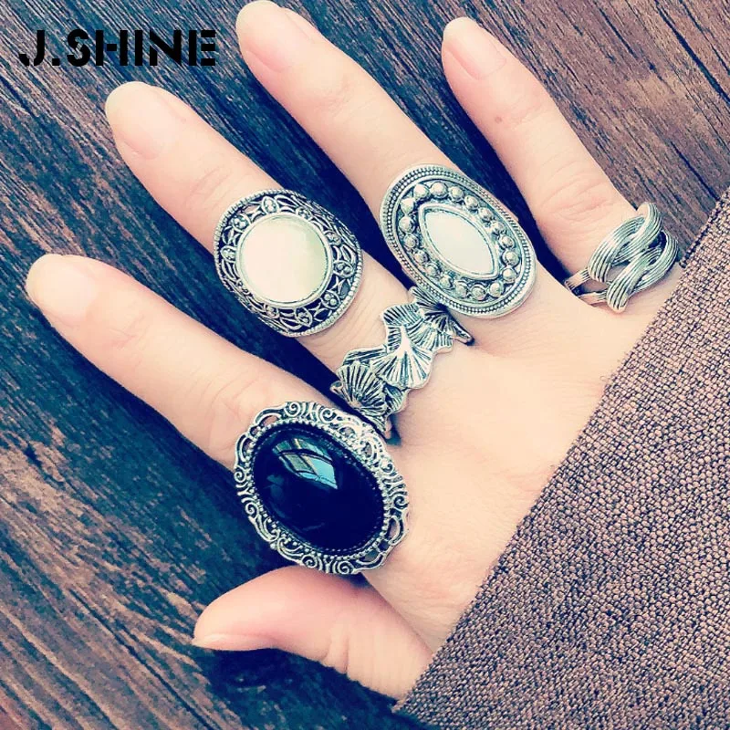 Фото Кольцо JShine женское винтажное тибетский серебристый металлический 5 шт./компл. |