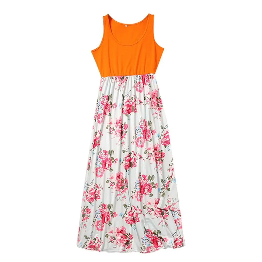 Parent-child Mother Girls Casual O-Neck Sleeveless S/M/L/XL/XXL A-line Pleated Prints Dress 80/90/100/110/120 | Мать и ребенок