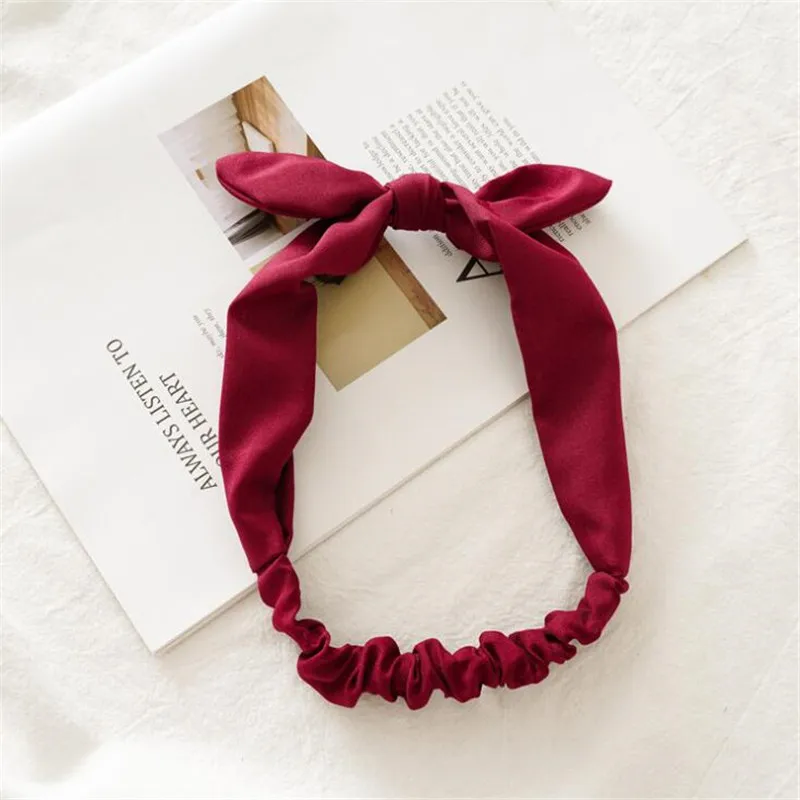 wine red Новейшие зимние стильные повязки для волос с заячьими ушками винтажные чалма с бантиком женские повязки для волос модные аксессуары для волос - Цвет: wine red