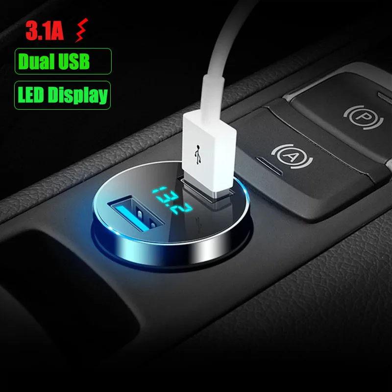 Фото Автомобильное зарядное устройство с двойным USB-портом 3 1 А светодиодный дисплей