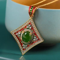 s925 sterling silver charm pendant 2022 popular enamel color hetian jade geometric retro neck chain fashion jewelry for women