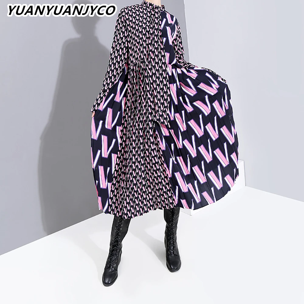 

YUANYUANJYCO весенне-осенние женские офисные платья до середины икры из полиэстера LLYQ84 модная одежда-трапеция с бантом и буквенным принтом