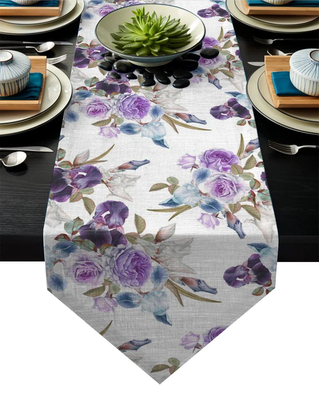 Фиолетовый синий букет цветов Iris Настольная дорожка скатерть с флагом