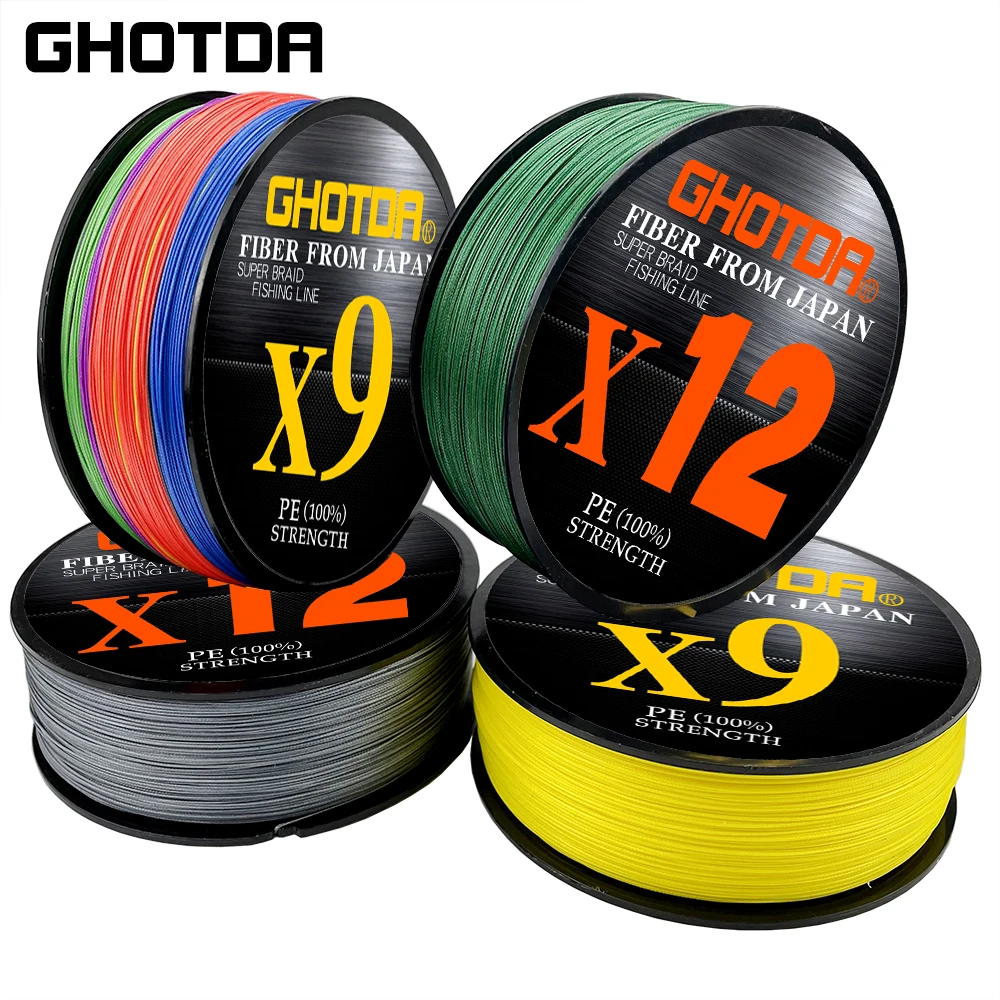 

GHOTDA Various Colors X9X12braids 500/300/100Meter Multifilament 20-92lb 9-41.8kg Thin and Stronger Braided Fishing Line