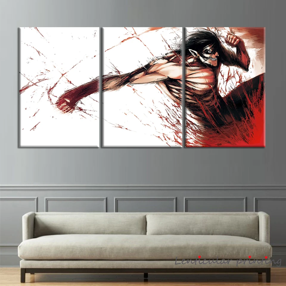 

3panels Abstract Wall Art Anime Character Attack on Titan Poster Home Decor Attack Titan Canvas Wall Art Comics Oil Paintings