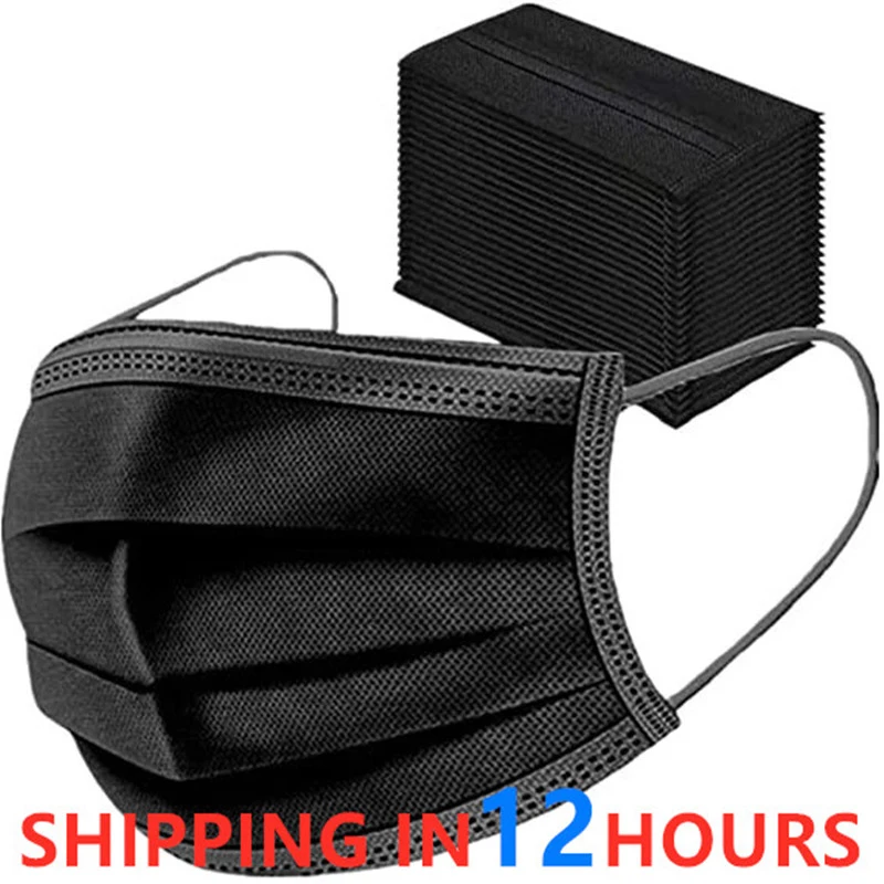 Маска одноразовая трехслойная с фильтром безопасная дышащая Черная защитная