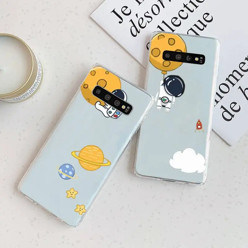 

astronaut planet cartoon spaceship Phone Case Transparent For Samsung Galaxy A S 7 8 11 21 50 30 81 51 90 5G 20 E Ultra M60S