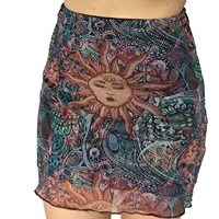 women fashion mesh bodycon mini skirt bohemian high waist lettuce trim short pencil skirt summer streetwear a line short skirts