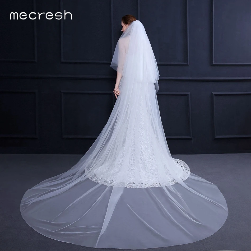 Фата Mecresh Свадебная Длинная с гребнем простая двухслойная для невесты румяна 3 м
