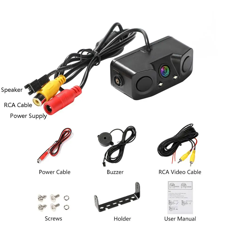 

3 In 1 Car Night Vision Rear View Camera Radar Parking Sensor 170 Degree IP67 Waterproof with 2.4G Wireless Transmitter Receiver