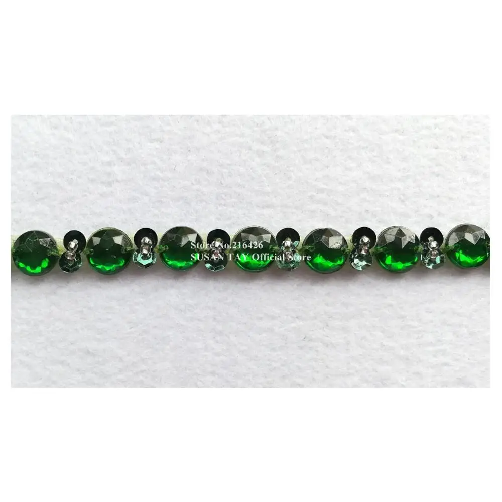 1yard x New Sew-on Handmade Dark Green Beaded Sequin Stoned Ribbon Lace Trims Dancing Dress Costume Bridal Wedding DECOR BT76Y | Дом и сад