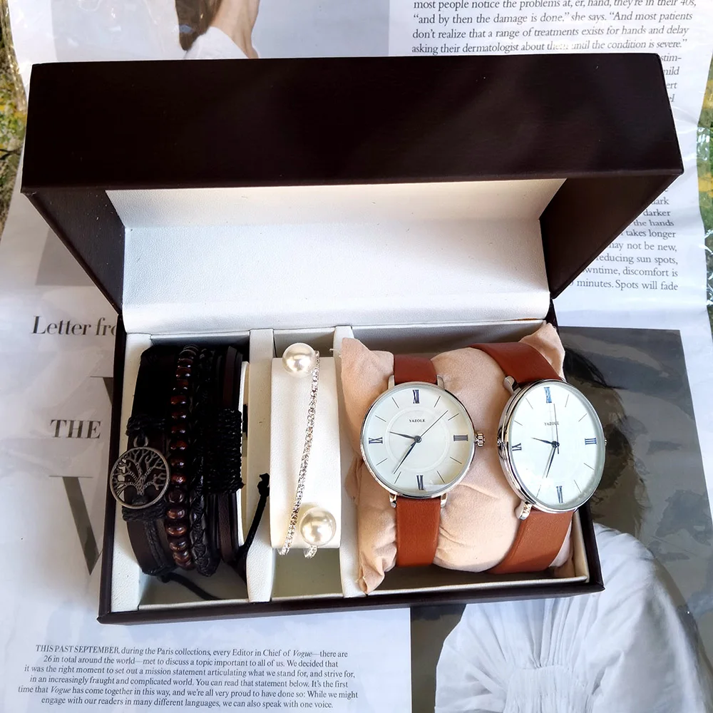 Fashion Couple Quartz Watch Set Men&Women Simple Leather Waterproof Wristwatches Clock With Bracelets Gift Box Relogio Feminino