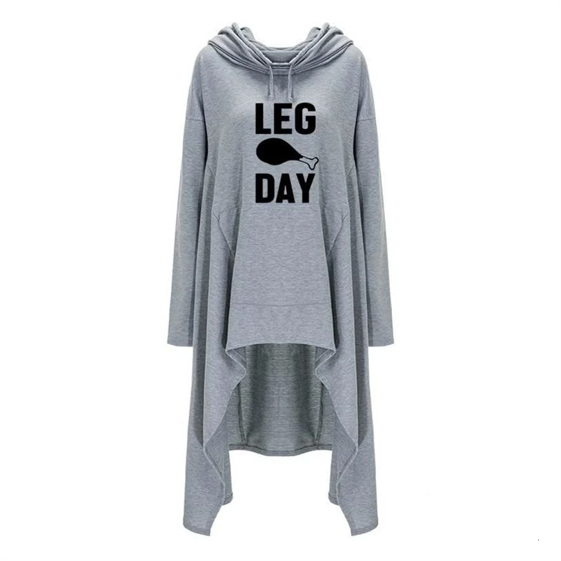 

Hoodies For Women LEG DAY Letters Print Long Irregular Tops Hoodies Women Kawaii Sweatshirt Femmes Youth Casual Pattern