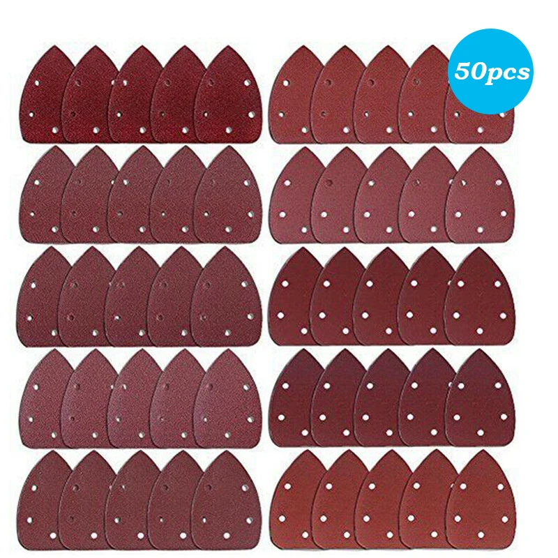 50pcs Triangle Sandpaper Sanding Disc 5Holes Back Velvet Sanding Pads For Polishing 40/60/80/100/120/180/240/320/400/800 Grit