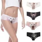 Женские сексуальные кружевные трусики, женские цифровые дышащие трусики с 3d-рисунком белого кота, нижнее белье с низкой талией, эротическое бельё