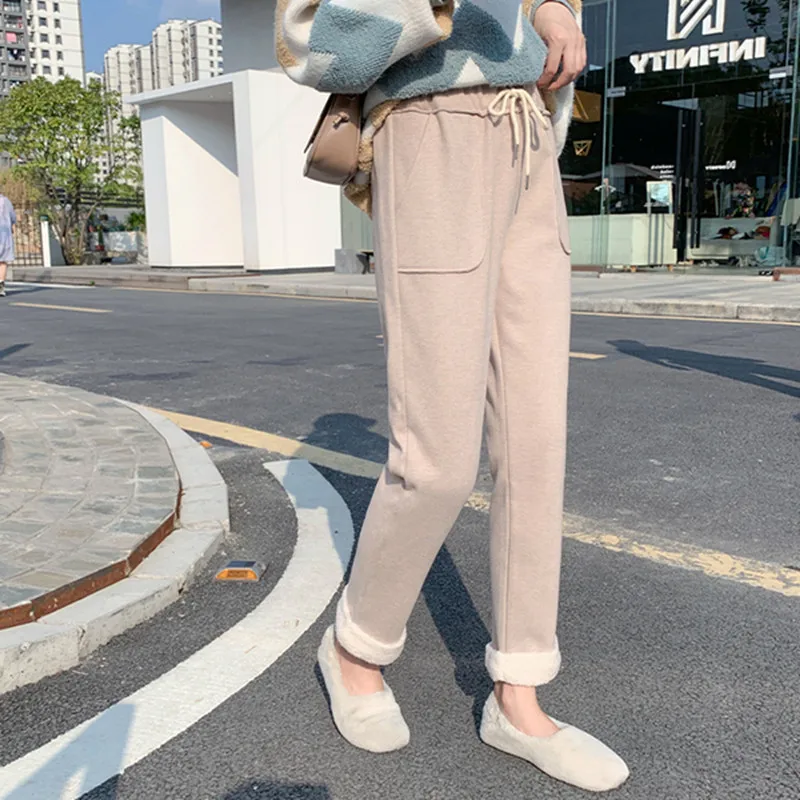 

Woolen Formal Women's Harem Pants High Waist 2021 Autumn Winter Warm Pants Office Lady Elegant Ankle-Length Trousers Pocket