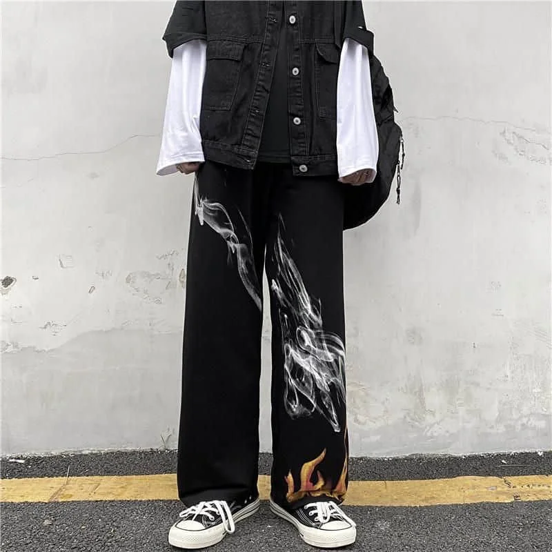

Straight Wide-leg Pants For Men And Women In 2021 Korean Version Of Retro Harajuku Trend Dark Printed Casual Pants All-match