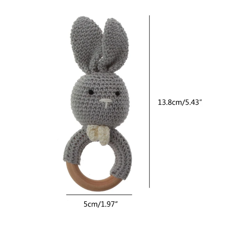 

OOTDTY 1PC Baby Rattle Toys Rabbit Crochet Wooden Teething Ring Baby Teether Cot Hanging Toy Baby Products DIY Crafts