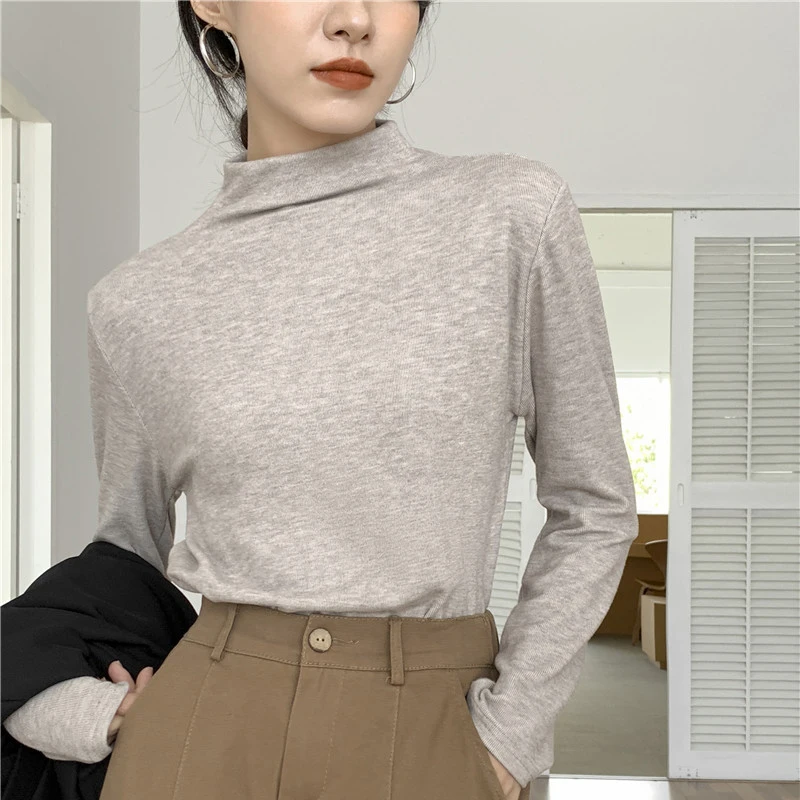 

Женская водолазка с длинным рукавом, Осенние вязаные пуловеры, Корейская кашемировая Базовая рубашка, Классические однотонные джемперы