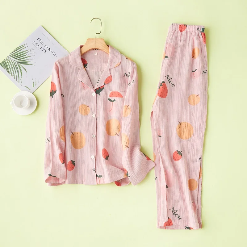 Женские пижамные комплекты из чистого хлопка с длинными рукавами пижамы