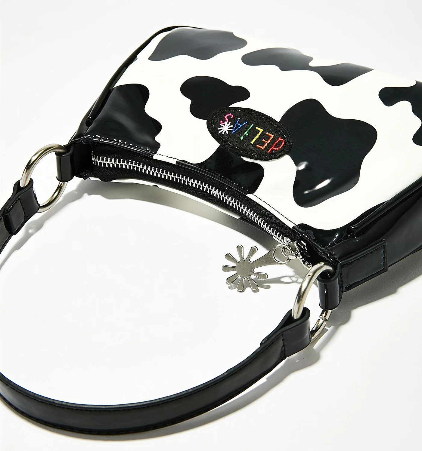 

Vintage harajuku PU leather baguette bag kawaii cute sweet cow print pattern spot handbag mini underarm shoulder bag axillary