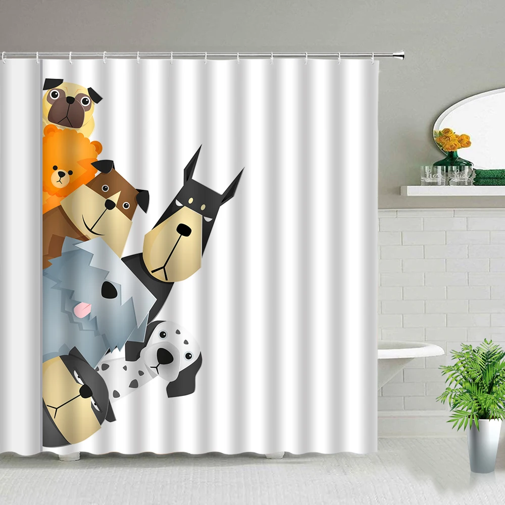 

Cartoons Pet Cat And Dog Shower Curtain Set Cute Animal Pattern Print Children Room Bathroom Home Decoration Waterproof Curtains