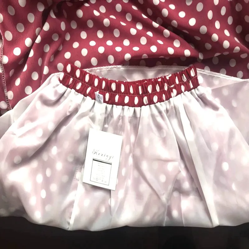 

Women Fashion Vintage Polka Dot Skirts Chiffon Elastic High Waist Solid Color Wild Long Paragraph Skirt