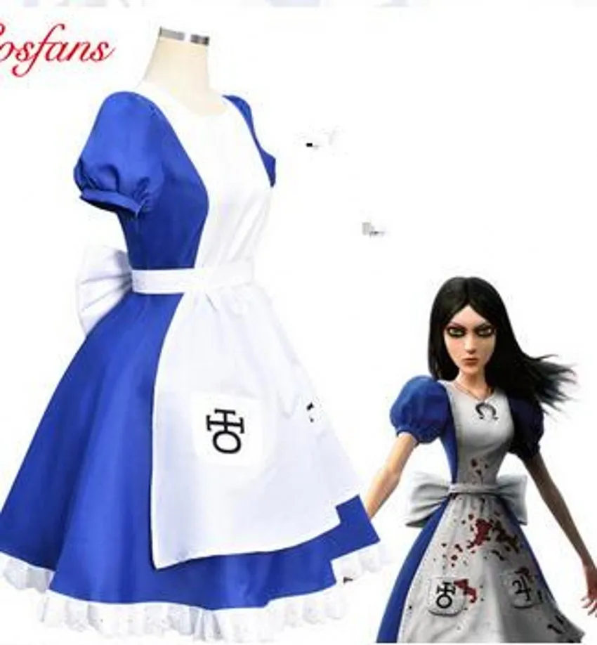 

Game Alice Madness Returns Cosplay Costume Halloween Costumes Maid Dresses Apron Dress For Women Girls Plus Size costume and wig