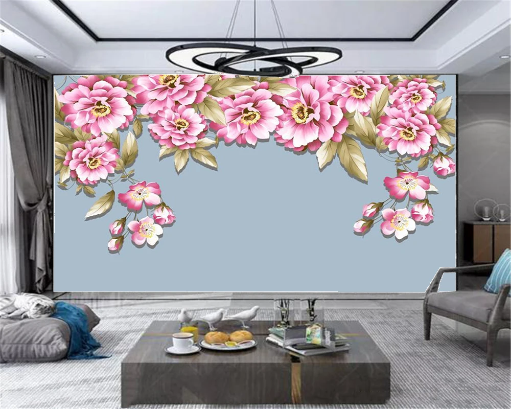 Custom 3d Flower Wallpaper Pink Rose Flamboyant HD Digital Printing Moisture-proof Beautiful Wall paper | Строительство и ремонт